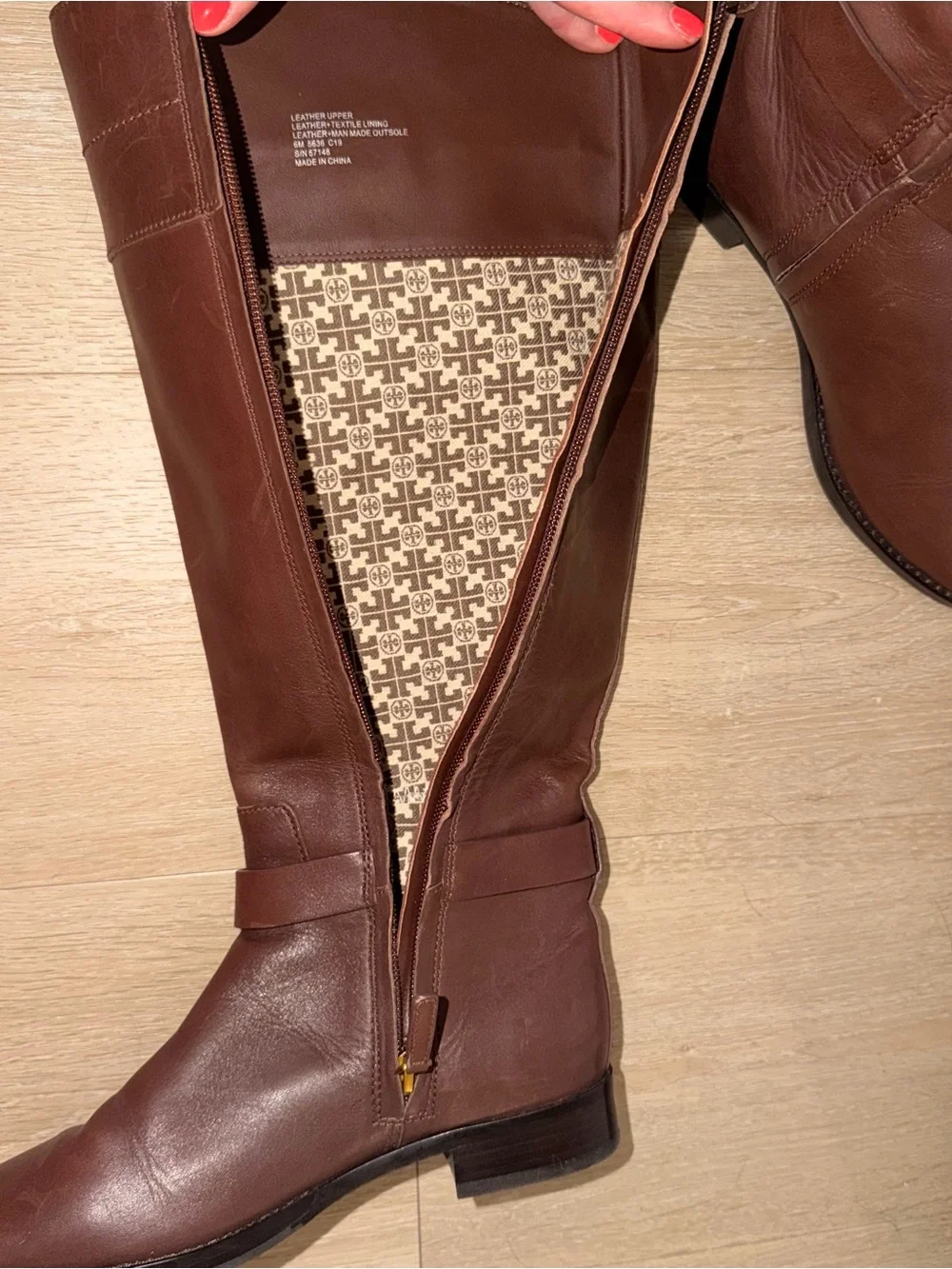 Tory Burch Chestnut Brown Leather Tall Riding Boots with Gold Logo